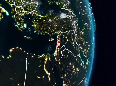 Lübnan Planet Earth görünür ülke sınırları ile gece uzaydan. 3D çizim. Nasa tarafından döşenmiş bu görüntü unsurları.