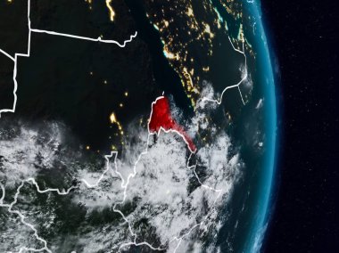 Eritre Planet Earth görünür ülke sınırları ile gece uzaydan. 3D çizim. Nasa tarafından döşenmiş bu görüntü unsurları.