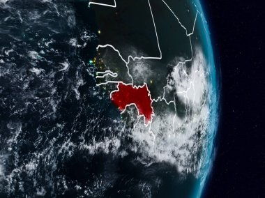 Gine Planet Earth görünür ülke sınırları ile gece uzaydan. 3D çizim. Nasa tarafından döşenmiş bu görüntü unsurları.