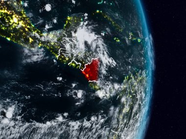 Nikaragua Planet Earth görünür ülke sınırları ile gece uzaydan. 3D çizim. Nasa tarafından döşenmiş bu görüntü unsurları.