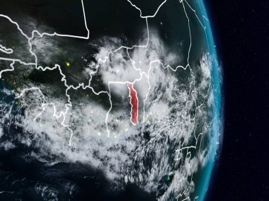 Togo Planet Earth görünür ülke sınırları ile gece uzaydan. 3D çizim. Nasa tarafından döşenmiş bu görüntü unsurları.