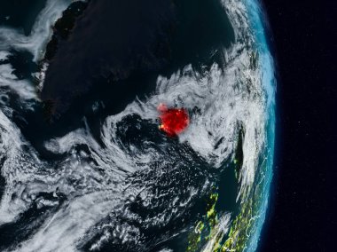 İzlanda Planet Earth görünür ülke sınırları ile gece uzaydan. 3D çizim. Nasa tarafından döşenmiş bu görüntü unsurları.