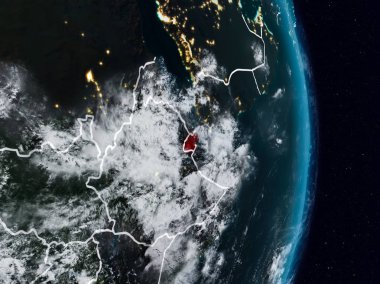 Cibuti Planet Earth görünür ülke sınırları ile gece uzaydan. 3D çizim. Nasa tarafından döşenmiş bu görüntü unsurları.