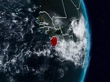 Sierra Leone Planet Earth görünür ülke sınırları ile gece uzaydan. 3D çizim. Nasa tarafından döşenmiş bu görüntü unsurları.