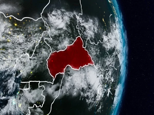 Central Africa from space on planet Earth at night with visible country borders. 3D illustration. Elements of this image furnished by NASA.