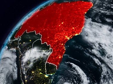Brezilya Planet Earth görünür ülke sınırları ile gece. 3D çizim. Nasa tarafından döşenmiş bu görüntü unsurları.