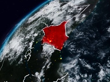 Kenya Planet Earth görünür ülke sınırları ile gece. 3D çizim. Nasa tarafından döşenmiş bu görüntü unsurları.