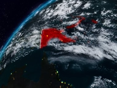 Papua Yeni Gine Planet Earth görünür ülke sınırları ile gece. 3D çizim. Nasa tarafından döşenmiş bu görüntü unsurları.