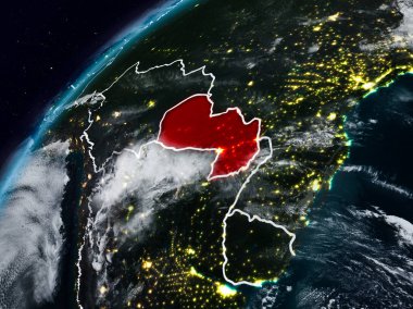 Paraguay Planet Earth görünür ülke sınırları ile gece. 3D çizim. Nasa tarafından döşenmiş bu görüntü unsurları.