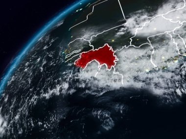 Gine Planet Earth görünür ülke sınırları ile gece. 3D çizim. Nasa tarafından döşenmiş bu görüntü unsurları.