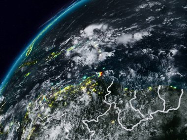 Karayipler Planet Earth görünür ülke sınırları ile gece. 3D çizim. Nasa tarafından döşenmiş bu görüntü unsurları.