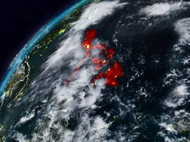 Filipinler Planet Earth görünür ülke sınırları ile gece. 3D çizim. Nasa tarafından döşenmiş bu görüntü unsurları.