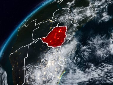 Zimbabve Planet Earth görünür ülke sınırları ile gece. 3D çizim. Nasa tarafından döşenmiş bu görüntü unsurları.