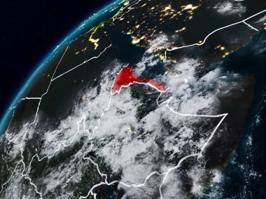 Eritre Planet Earth görünür ülke sınırları ile gece. 3D çizim. Nasa tarafından döşenmiş bu görüntü unsurları.