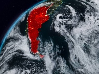 Arjantin Planet Earth görünür ülke sınırları ile gece. 3D çizim. Nasa tarafından döşenmiş bu görüntü unsurları.
