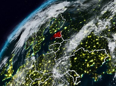 Estonya Planet Earth görünür ülke sınırları ile gece. 3D çizim. Nasa tarafından döşenmiş bu görüntü unsurları.