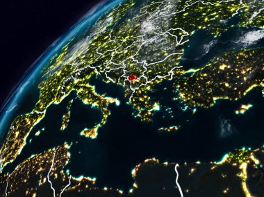 Kosova Planet Earth görünür ülke sınırları ile gece. 3D çizim. Nasa tarafından döşenmiş bu görüntü unsurları.