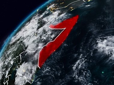 Somali Planet Earth görünür ülke sınırları ile gece. 3D çizim. Nasa tarafından döşenmiş bu görüntü unsurları.