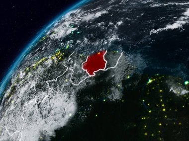 Surinam Planet Earth görünür ülke sınırları ile gece. 3D çizim. Nasa tarafından döşenmiş bu görüntü unsurları.