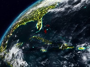 Bahamalar Planet Earth görünür ülke sınırları ile gece. 3D çizim. Nasa tarafından döşenmiş bu görüntü unsurları.