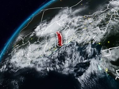 Togo Planet Earth görünür ülke sınırları ile gece. 3D çizim. Nasa tarafından döşenmiş bu görüntü unsurları.