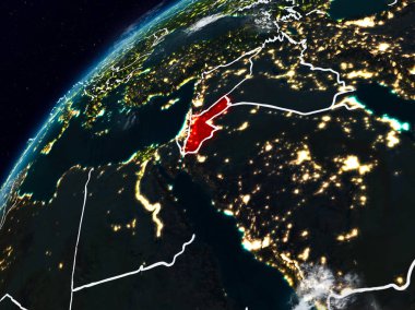 Jordan Planet Earth görünür ülke sınırları ile gece. 3D çizim. Nasa tarafından döşenmiş bu görüntü unsurları.