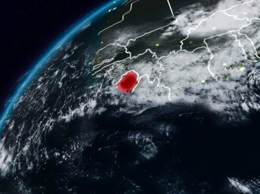 Sierra Leone Planet Earth görünür ülke sınırları ile gece. 3D çizim. Nasa tarafından döşenmiş bu görüntü unsurları.
