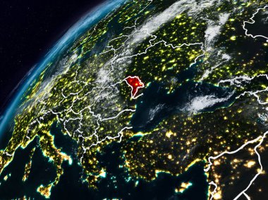 Moldova Planet Earth görünür ülke sınırları ile gece. 3D çizim. Nasa tarafından döşenmiş bu görüntü unsurları.