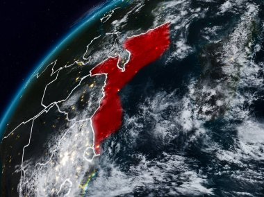 Mozambik Planet Earth görünür ülke sınırları ile gece. 3D çizim. Nasa tarafından döşenmiş bu görüntü unsurları.