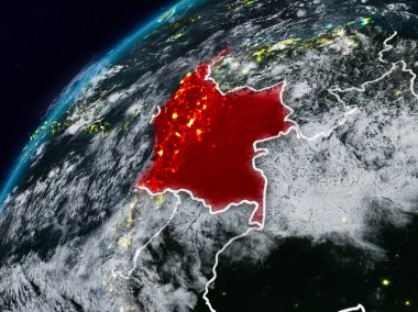 Kolombiya Planet Earth görünür ülke sınırları ile gece. 3D çizim. Nasa tarafından döşenmiş bu görüntü unsurları.