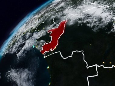 Kongo Planet Earth görünür ülke sınırları ile gece. 3D çizim. Nasa tarafından döşenmiş bu görüntü unsurları.