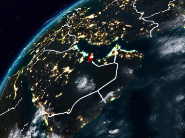 Planet Earth görünür ülke sınırları ile gece katar. 3D çizim. Nasa tarafından döşenmiş bu görüntü unsurları.