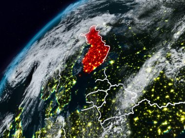 Finlandiya Planet Earth görünür ülke sınırları ile gece. 3D çizim. Nasa tarafından döşenmiş bu görüntü unsurları.