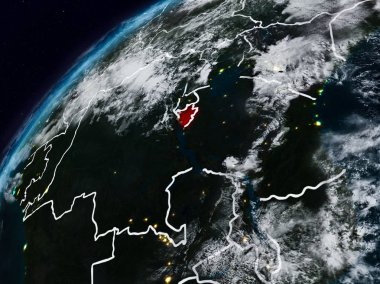 Burundi Planet Earth görünür ülke sınırları ile gece. 3D çizim. Nasa tarafından döşenmiş bu görüntü unsurları.
