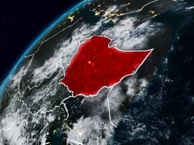 Etiyopya Planet Earth görünür ülke sınırları ile gece. 3D çizim. Nasa tarafından döşenmiş bu görüntü unsurları.