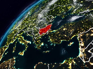 Bulgaristan Planet Earth görünür ülke sınırları ile gece. 3D çizim. Nasa tarafından döşenmiş bu görüntü unsurları.