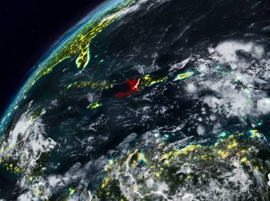 Haiti Planet Earth görünür ülke sınırları ile gece. 3D çizim. Nasa tarafından döşenmiş bu görüntü unsurları.