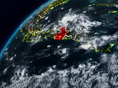 Guatemala Planet Earth görünür ülke sınırları ile gece. 3D çizim. Nasa tarafından döşenmiş bu görüntü unsurları.