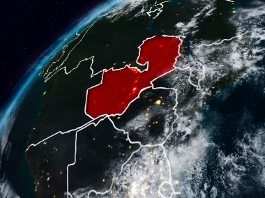 Zambiya Planet Earth görünür ülke sınırları ile gece. 3D çizim. Nasa tarafından döşenmiş bu görüntü unsurları.