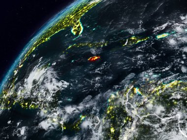 Jamaika Planet Earth görünür ülke sınırları ile gece. 3D çizim. Nasa tarafından döşenmiş bu görüntü unsurları.