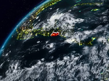 El Salvador Planet Earth görünür ülke sınırları ile gece. 3D çizim. Nasa tarafından döşenmiş bu görüntü unsurları.