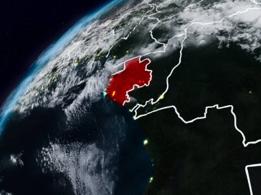 Gabon Planet Earth görünür ülke sınırları ile gece. 3D çizim. Nasa tarafından döşenmiş bu görüntü unsurları.