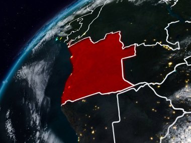 Angola Planet Earth görünür ülke sınırları ile gece. 3D çizim. Nasa tarafından döşenmiş bu görüntü unsurları.