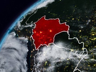 Bolivya Planet Earth görünür ülke sınırları ile gece. 3D çizim. Nasa tarafından döşenmiş bu görüntü unsurları.