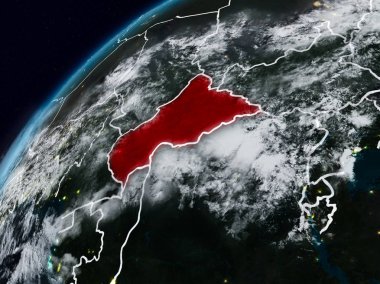 Orta Afrika Planet Earth görünür ülke sınırları ile gece. 3D çizim. Nasa tarafından döşenmiş bu görüntü unsurları.