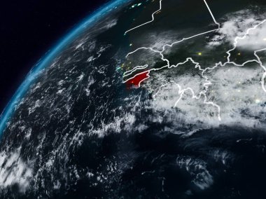 Gine-Bissau Planet Earth görünür ülke sınırları ile gece. 3D çizim. Nasa tarafından döşenmiş bu görüntü unsurları.
