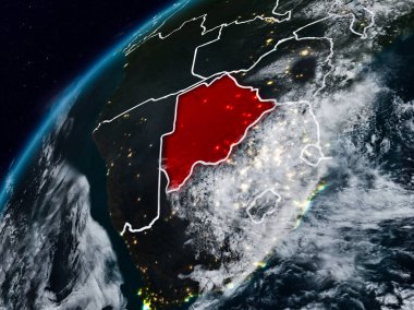 Botsvana Planet Earth görünür ülke sınırları ile gece. 3D çizim. Nasa tarafından döşenmiş bu görüntü unsurları.