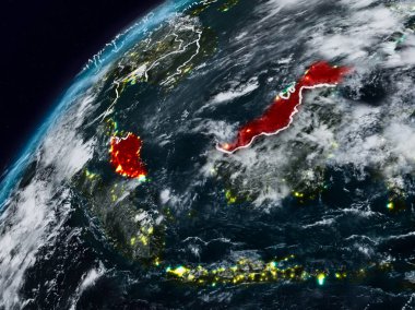 Malezya Planet Earth görünür ülke sınırları ile gece. 3D çizim. Nasa tarafından döşenmiş bu görüntü unsurları.