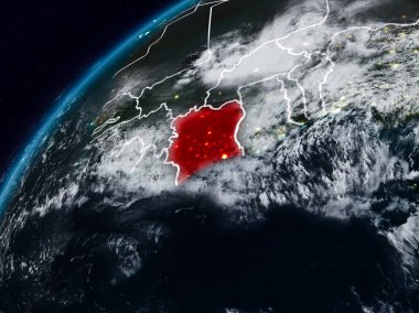 Fildişi Sahili Planet Earth görünür ülke sınırları ile gece. 3D çizim. Nasa tarafından döşenmiş bu görüntü unsurları.