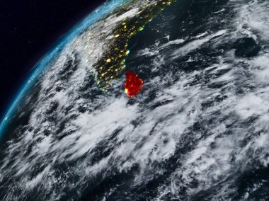 Sri Lanka Planet Earth görünür ülke sınırları ile gece. 3D çizim. Nasa tarafından döşenmiş bu görüntü unsurları.
